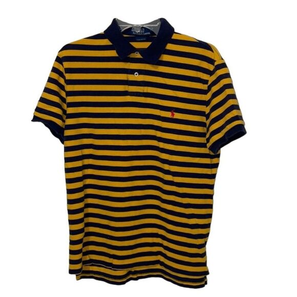 Ralph Lauren Vintage Polo Shirt Mens Sive Large Striped Yellow Blue Custom Fit - Picture 1 of 10